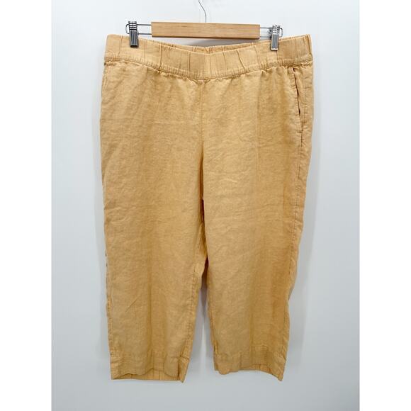 PureJill Orange Yellow Garment Dyed Linen Cropped Loose Pants Women Large Pet - Picture 1 of 7